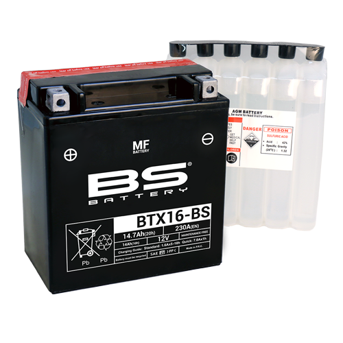 Batterie BTX16-BS (avec pack acide) BS BATTERY