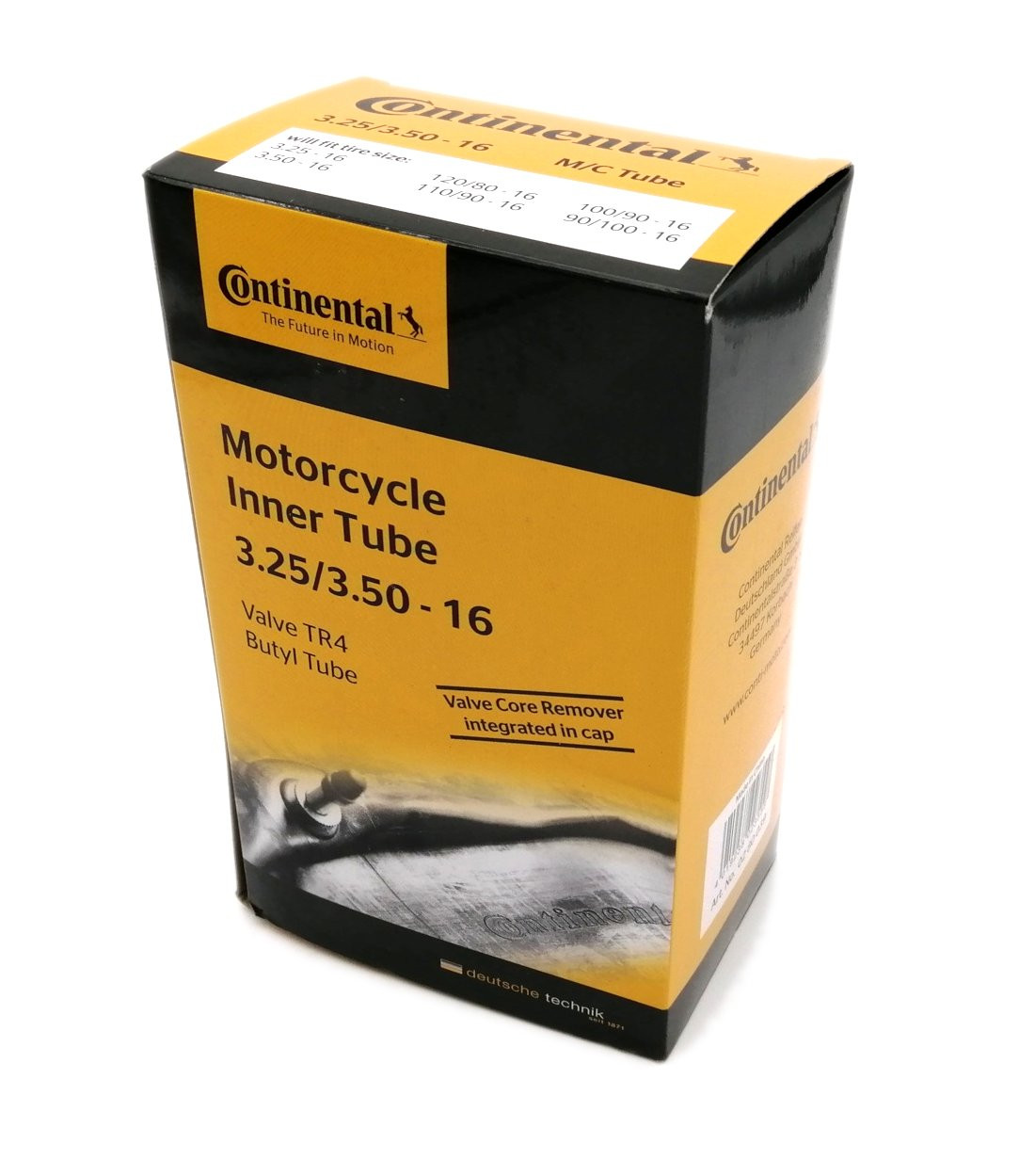 CHAMBRE AIR MOTO 16 " 3.25-3.50X16 - 100 / 90X16 CONTINENTAL (VALVE TR4 DROITE)
