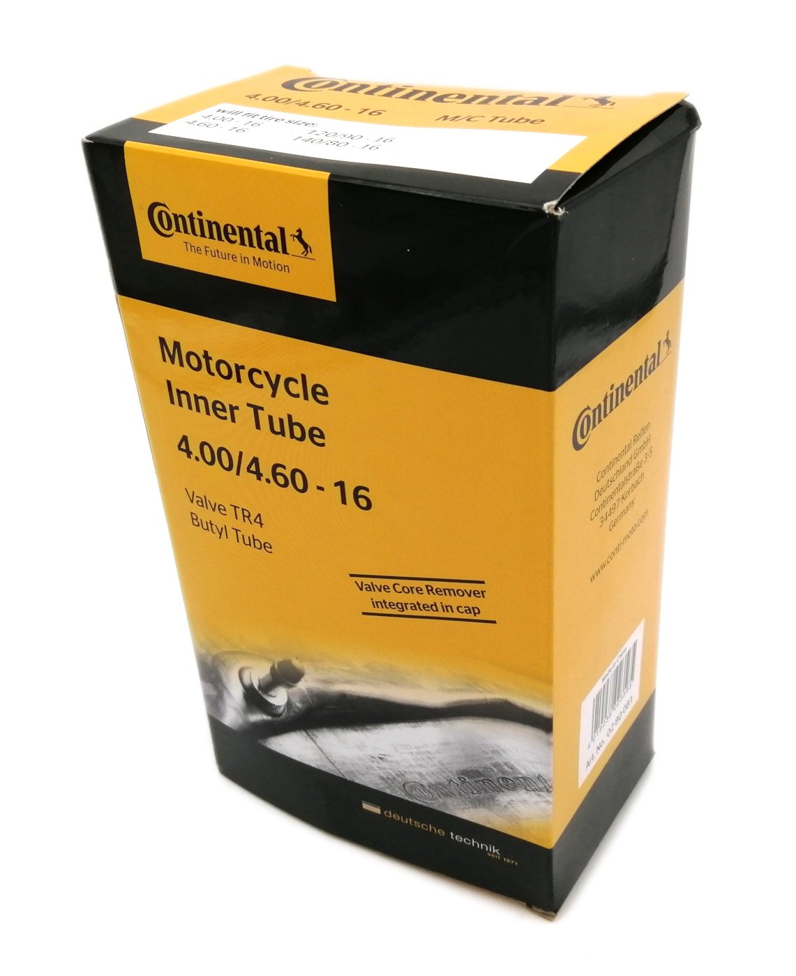CHAMBRE AIR MOTO 16 " 4.00-4.60X16 - 110 À 120 / 80X16 CONTINENTAL (VALVE TR4 DROITE)