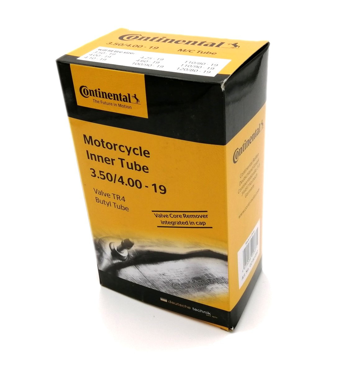 CHAMBRE AIR MOTO 19 " 3.50-4.00X19 CONTINENTAL (VALVE TR4 DROITE)
