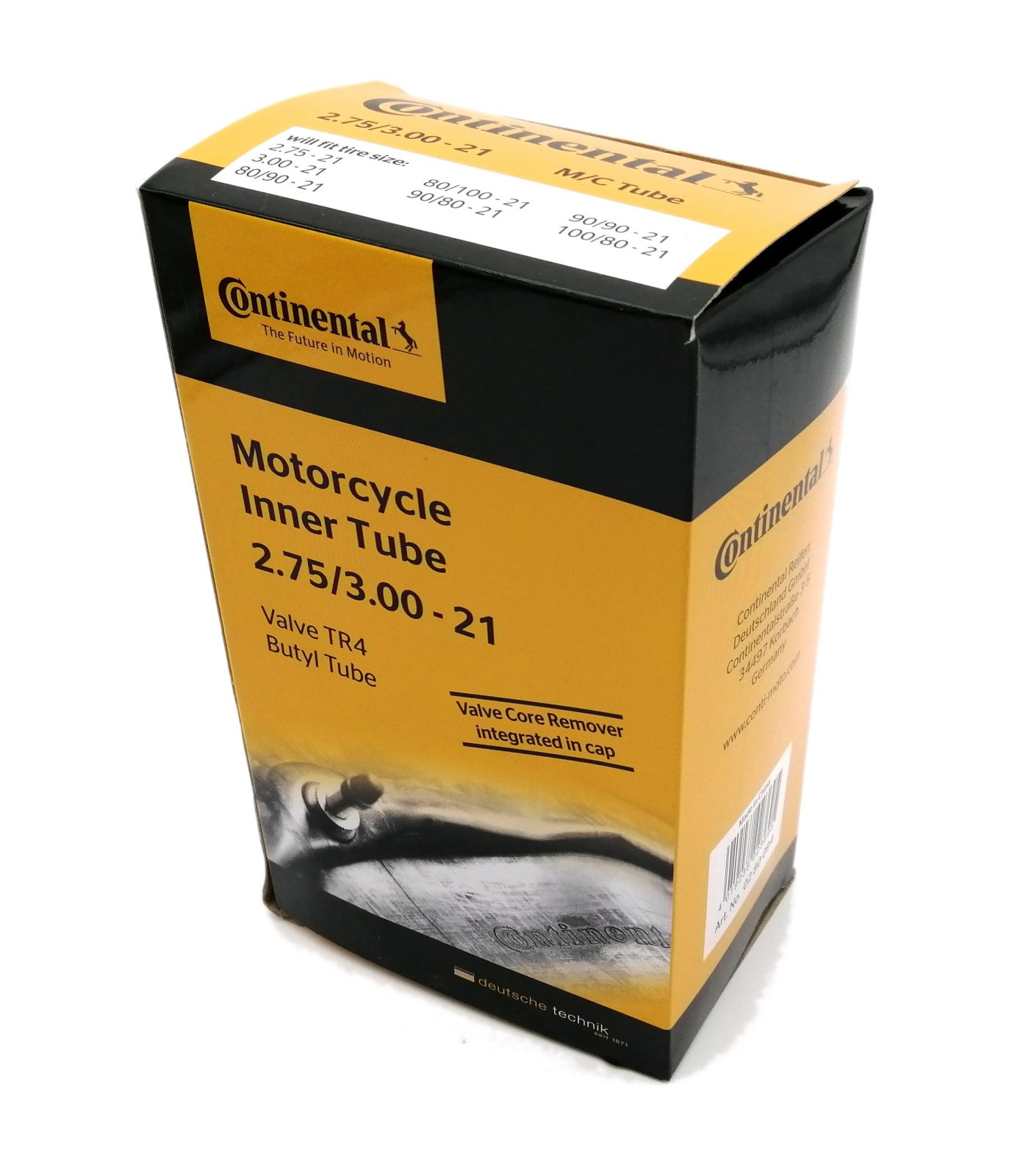 CHAMBRE AIR MOTO 21 " 2.75-3.00X21 90 / 90X21 100 / 80X21 110 / 80X21 CONTINENTAL (VALVE TR4 DROITE)