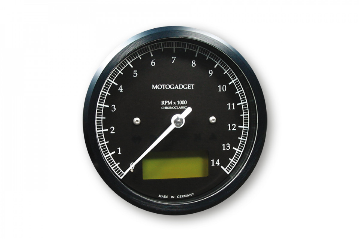 Chronoclassic Compte tour 0-14.000 RPM, Logement noir, anneau noir, grüne LCD Anzeige. Expédié sous 3 jours en moyenne.