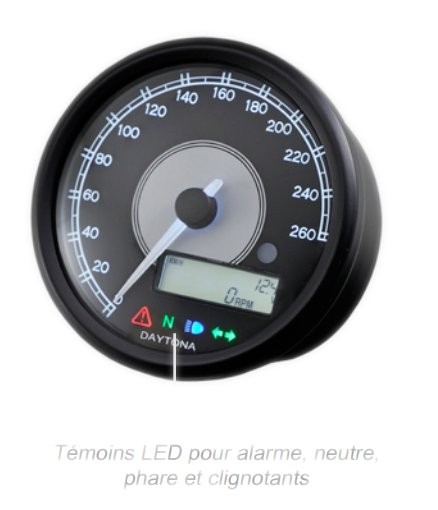 DAYTONA Compteur aiguille VELONA 80, 260km/h, avec compte-tours LCD