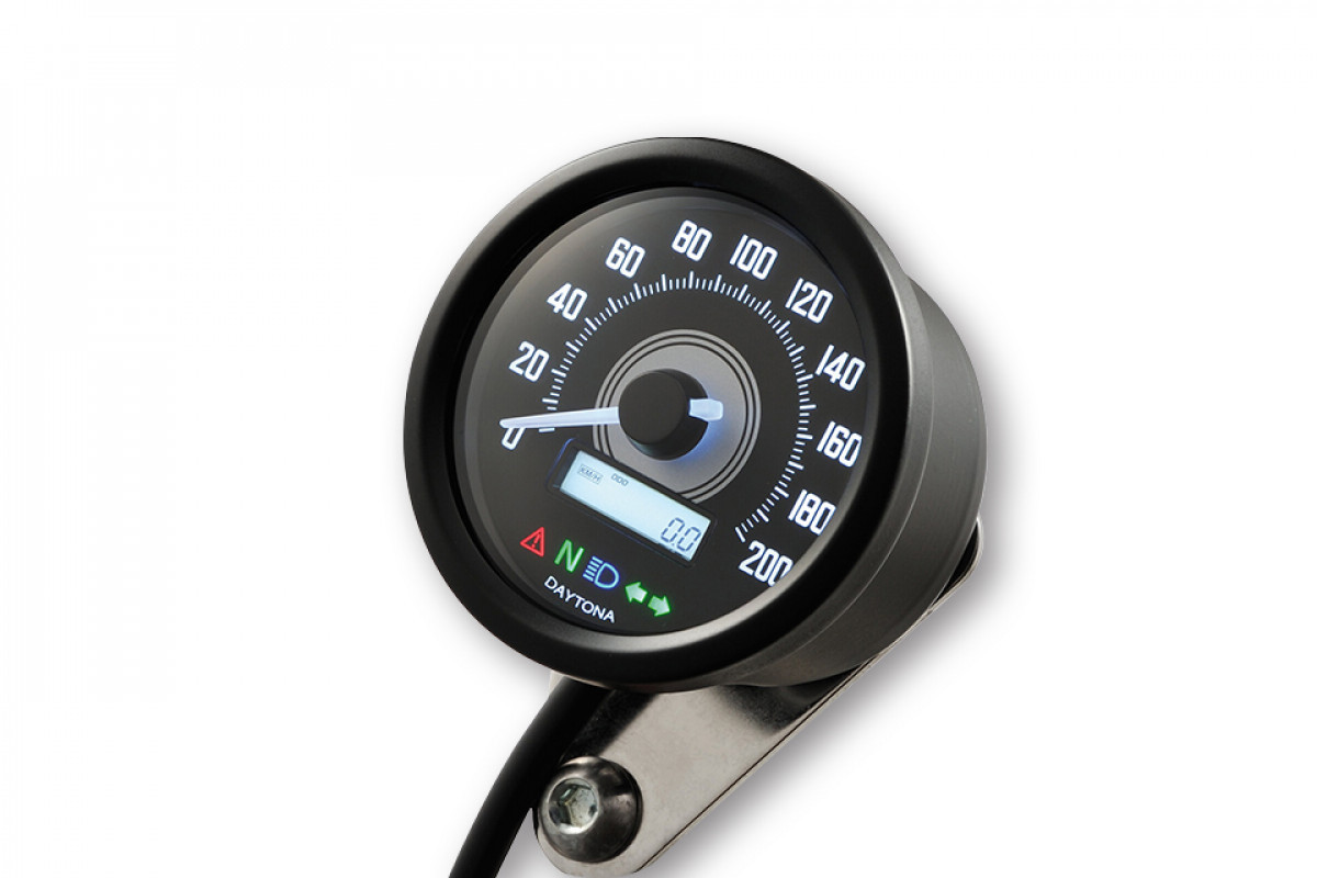 DAYTONA Digital compteur vitesse, VELONA 2, noir case, rond D. 60 mm, up to 200 km/h, avec support
