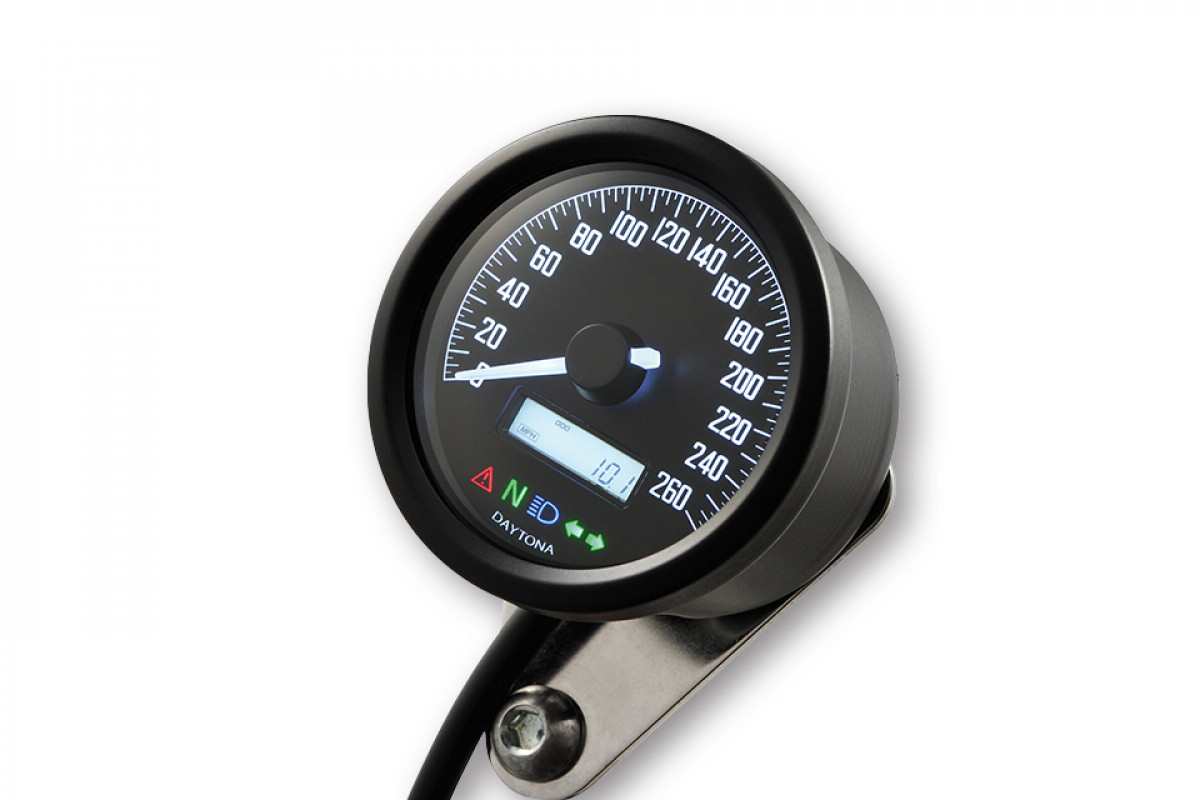 DAYTONA Digital compteur vitesse, VELONA 2, noir case, rond D. 60 mm, up to 260 km/h, avec support