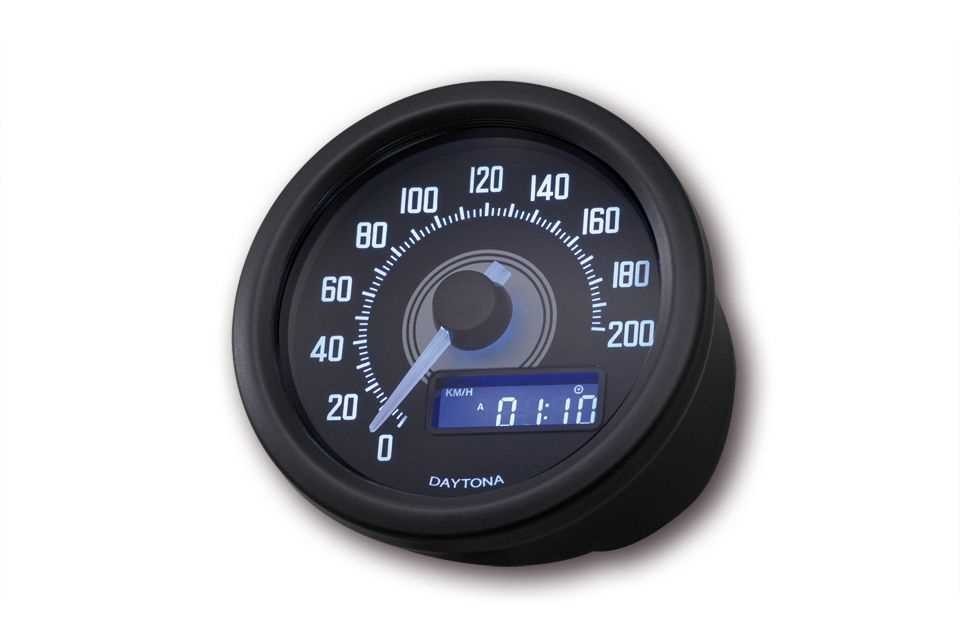 Daytona VELONA 60 Compteur de vitesse noir 200 km / h / MPH. (réf. 18300)