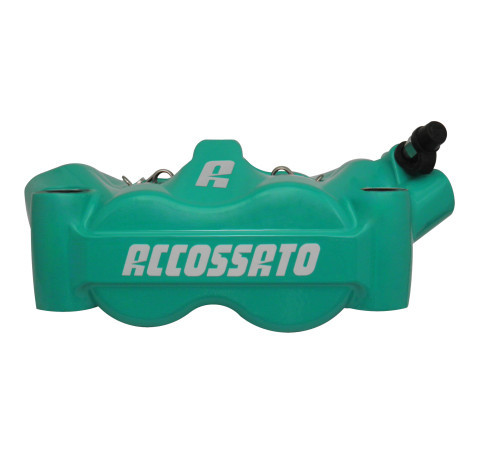 Étrier de frein radial DROIT VERT monobloc forgé avec plaquettes Céramiques, entraxe 100 mm, pistons alu ACCOSSATO