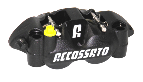 Étrier de frein radial NOIR GAUCHE monobloc forgé avec plaquettes Céramiques, entraxe 108 mm, pistons alu ACCOSSATO