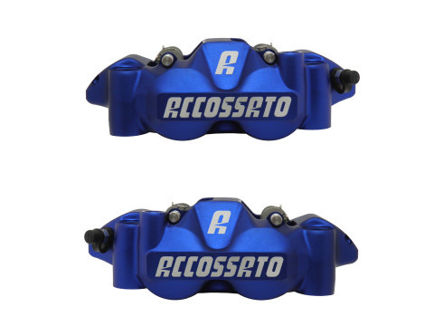 Étriers de frein radial BLEU monobloc forgé (Paire) avec plaquettes Frittées, entraxe 108 mm, pistons alu ACCOSSATO