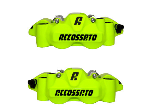 Étriers de frein radial JAUNE monobloc forgé (Paire) avec plaquettes Céramiques, entraxe 108 mm, pistons alu ACCOSSATO