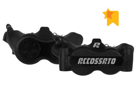 Étriers de frein radial NOIR monobloc forgé (Paire) avec plaquettes Frittées, entraxe 100 mm, pistons alu ACCOSSATO