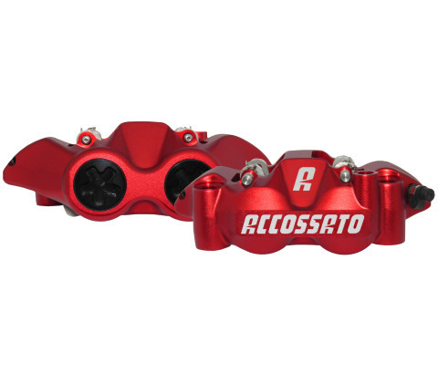 Étriers de frein radial ROUGE monobloc forgé (Paire) avec plaquettes Céramiques, entraxe 108 mm, pistons alu ACCOSSATO – PZ004R-ZXC