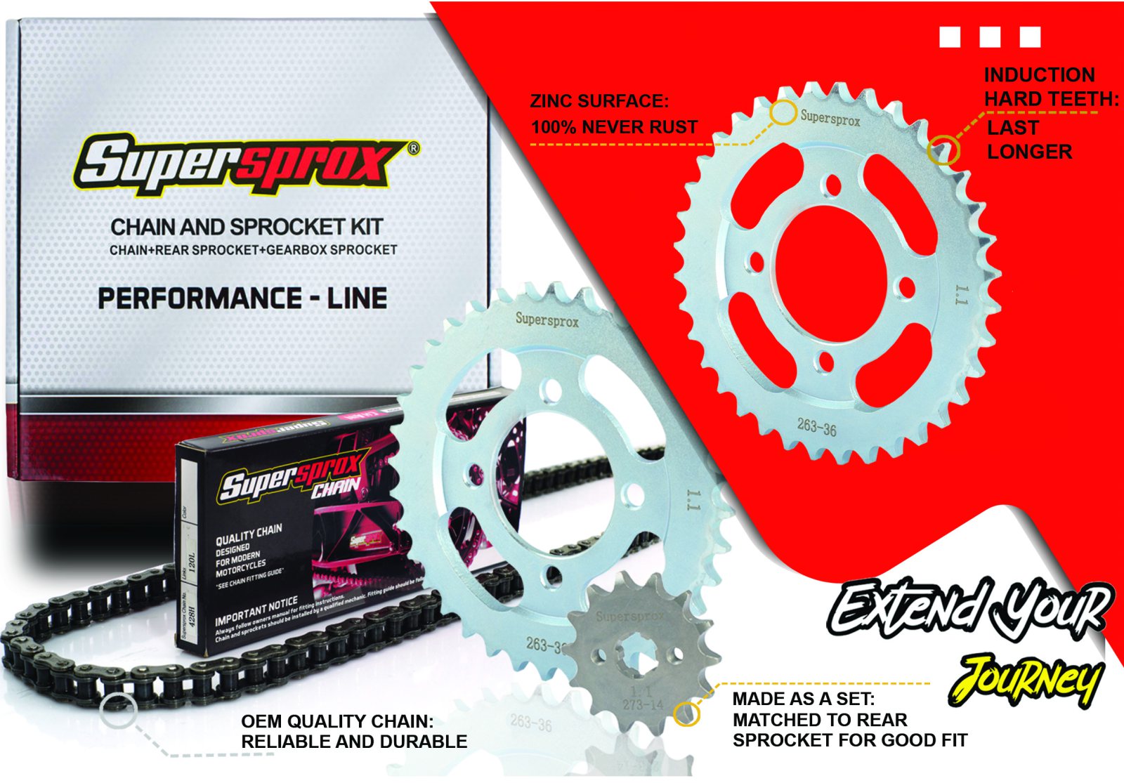 KIT CHAINE HYOSUNG GV 125 S Aquila (2018-2023) ADAPTABLE ORIGINE Perf. Line SUPERSPROX