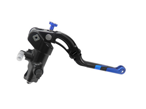 Maître-cylindre de frein radial PRS 19 x 17-18-19 corps anodisé NOIR levier Long rabattable BLEU (écrou+insert) ACOSSATO