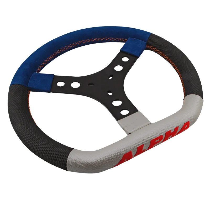 VOLANT ALPHA GRAND DIAMETRE BLEU/ORANGE 3 BRANCHES